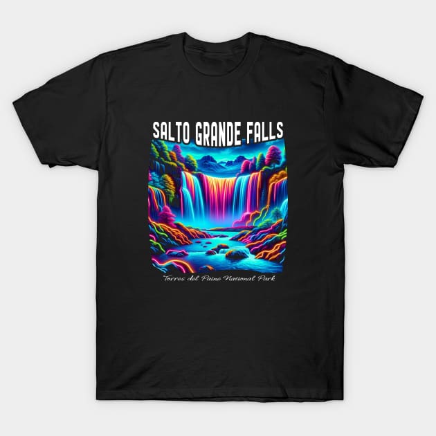 Chilean Torres Del Paine Salto Grande Falls Neon Glow T-Shirt by Sambastyles